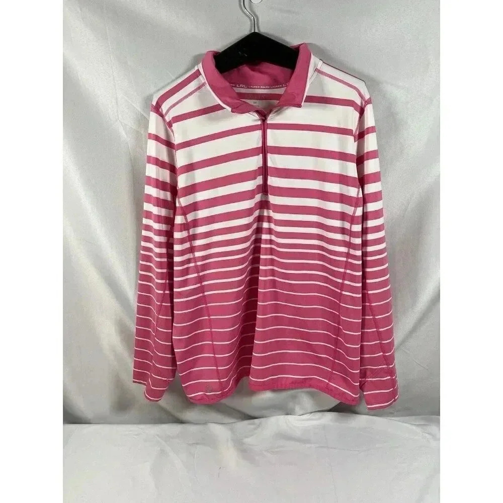 Lauren Ralph Lauren Pink & White Long Sleeve 1/4 Zip Shirt Size 3XL Stretchy